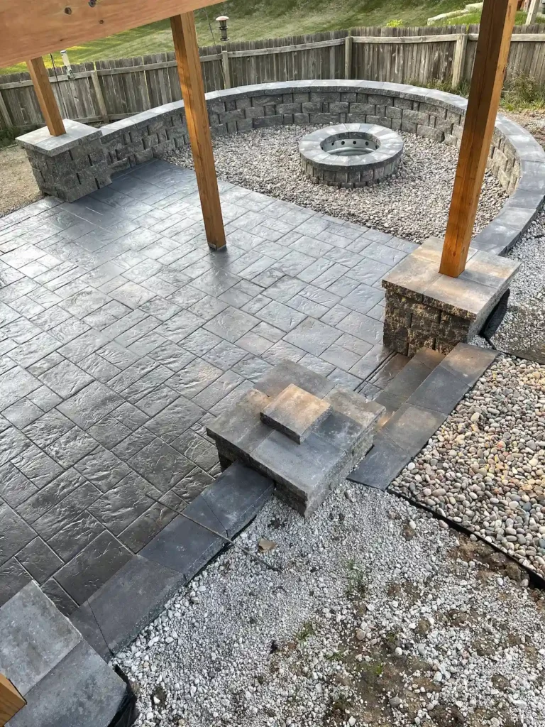 Finished gray stamped concrete patio at a residential home
