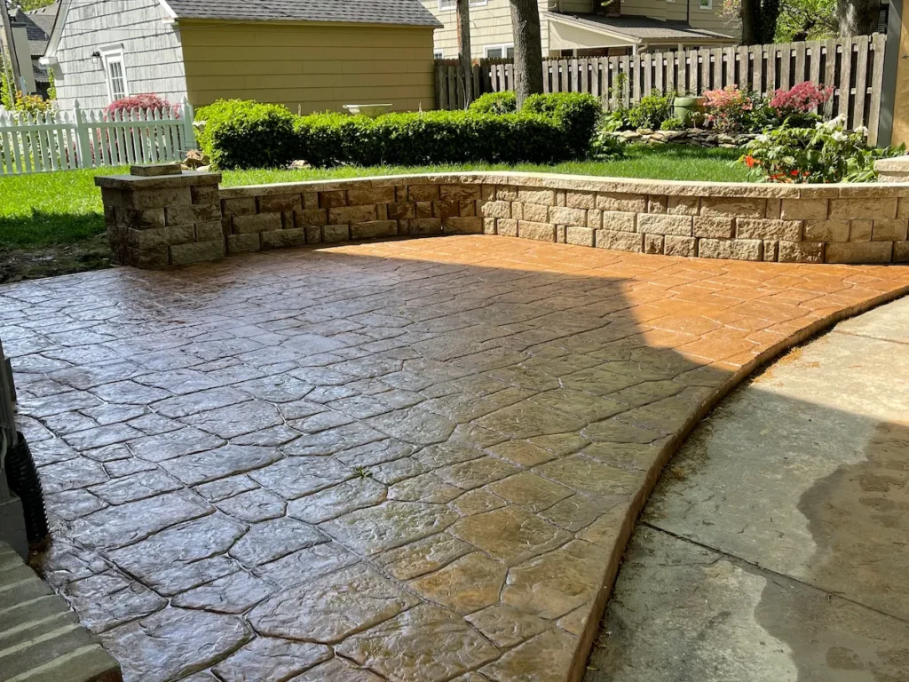 Stamped concrete patio installed by B&P Concrete in the Kansas City area.