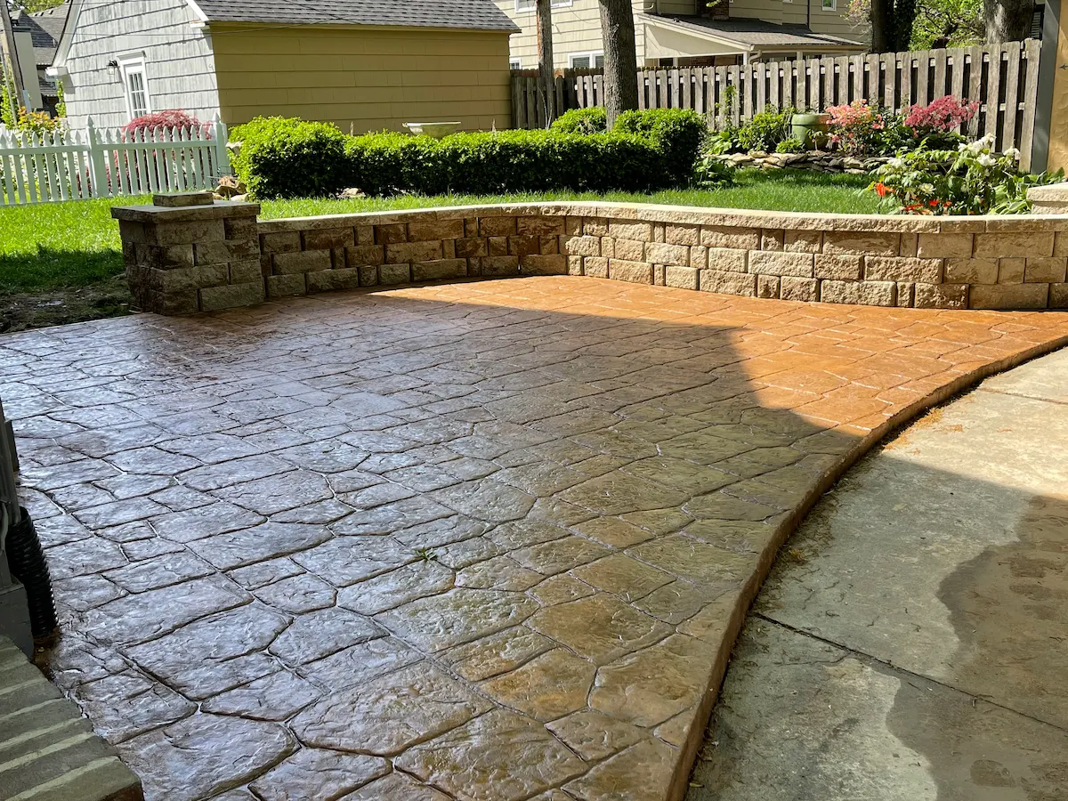 Stamped concrete patio installed by B&P Concrete in the Kansas City area.