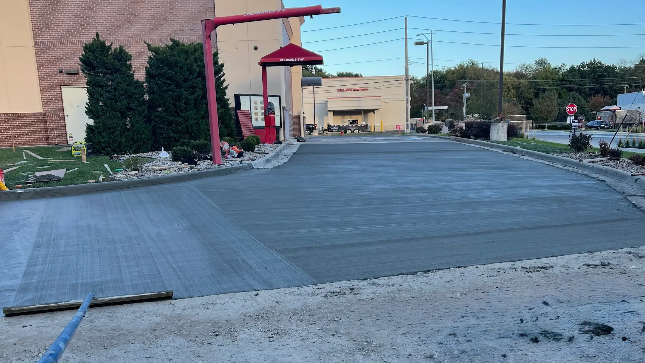 Completed concrete drive-through lane outside a commercial building in Kansas City